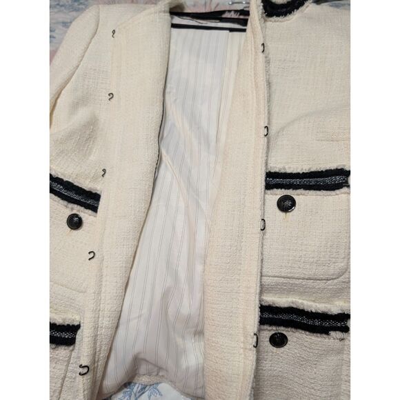 Talbots Piped Tweed Blazer 14 Cream Black Trim Quiet Luxury Old Money Academia - Picture 12 of 12